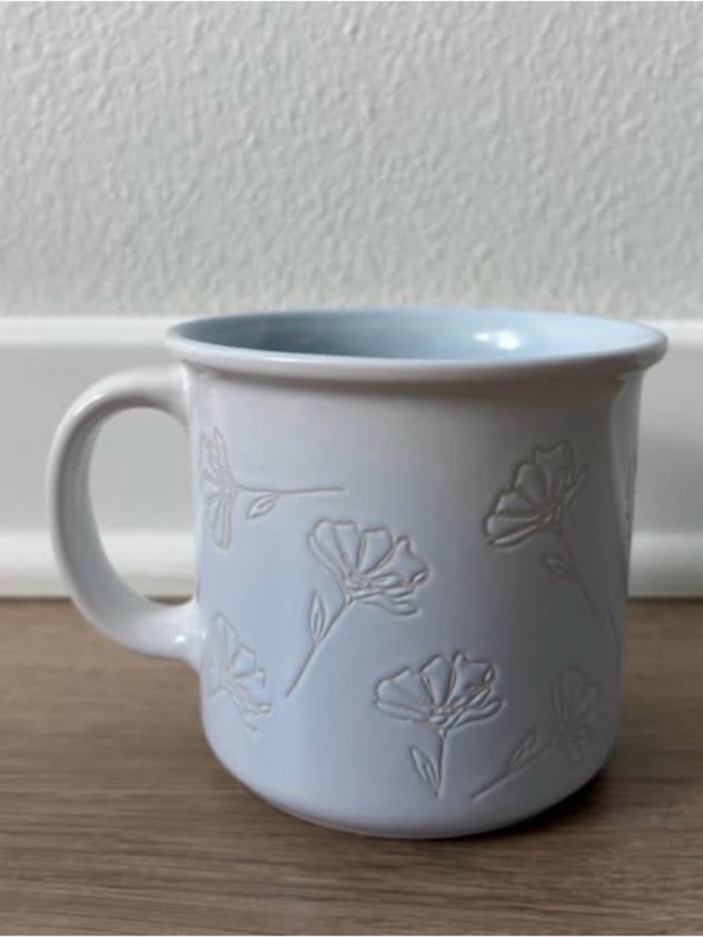 Light Blue Floral Embossed Ceramic Mug